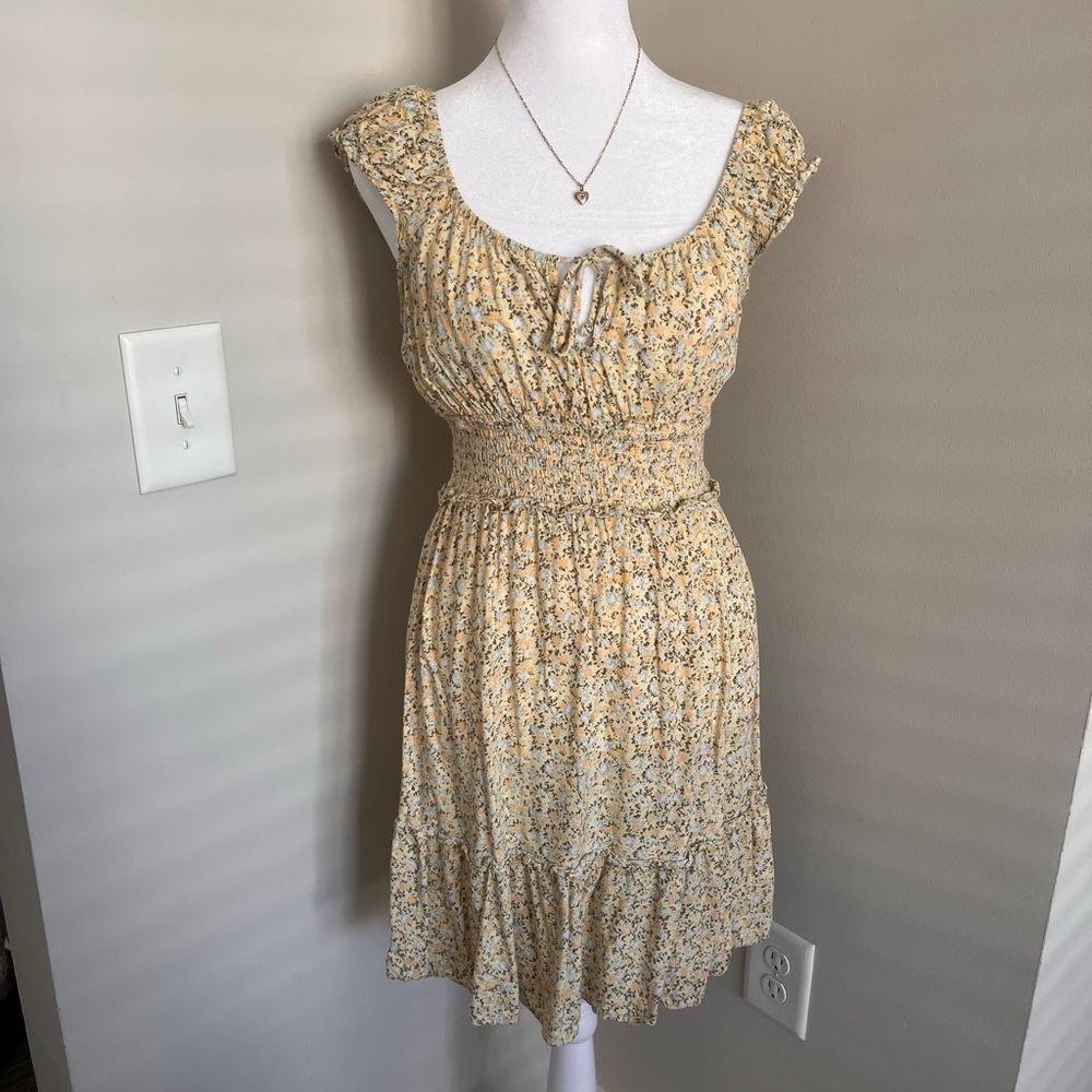 Cream Tiered Midi Sundress with Scoop Neck